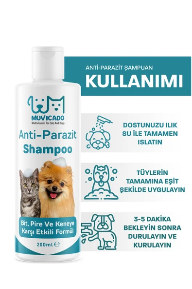 muvicado Kedi Köpek Parazit Şampuanı Bit Pire Parazit Kene Damlası Tarağı Tasması İle Kullanım - 4