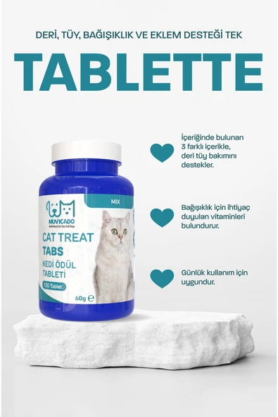 muvicado Kedi Ödül Tableti Mix Kedi Ödülü Deri Tüy Bağışıklık Multivitamin Tablet Kedi Biyotin Tüy Bakım Seti - 2