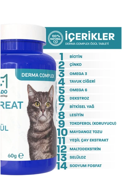 muvicado Derma Deri Ve Tüy Kedi Ödül Tableti Kedi Ödülü Köpek Vitamini Biyotin Tüyü Bakım Seti - Resim 3
