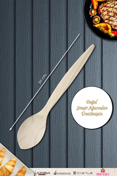 Doğal Şimşir Ağacı Ahşap Tahta Kaşık Spatula Seti Ağaç Kaşık (2li Set) Şmş-001 - Resim 2