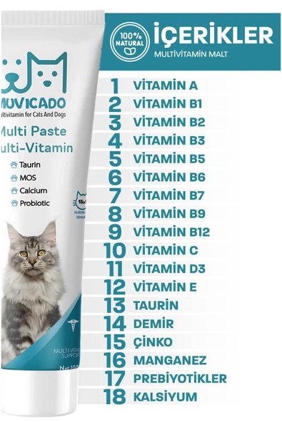muvicado Multivitamin Kedi Malt Macunu Taurinli Kedi Maltı Tüy Yumak Önleyici Biyotin Probiyotik Malt - 4