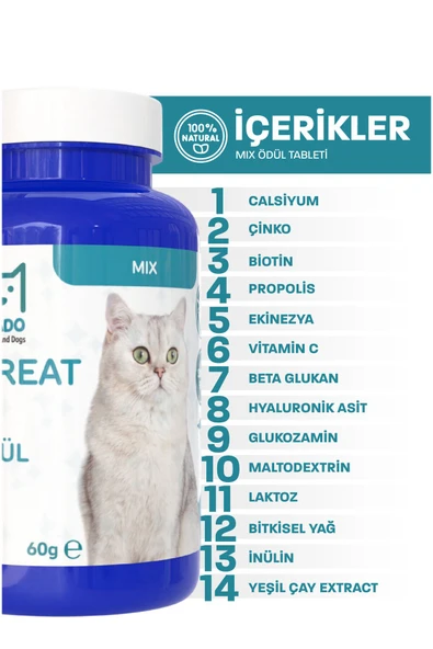 muvicado Kedi Ödül Tableti Mix Kedi Ödülü Deri Tüy Bağışıklık Multivitamin Tablet Kedi Biyotin Tüy Bakım Seti - 3