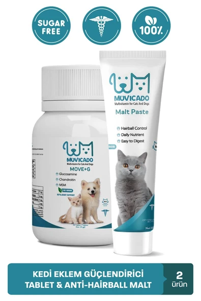 muvicado Yavru Kedilerde Eklem ve Tüy Sağlığı Destekleyici Tablet & Malt Macun - C vitamini Glukozamin MSM