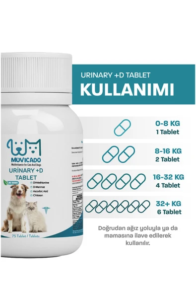 muvicado Kedi ve Köpekler İçin +D Urinary (Üriner) Sistem Destekleyici Tablet Kedi Köpek Vitamini - 4