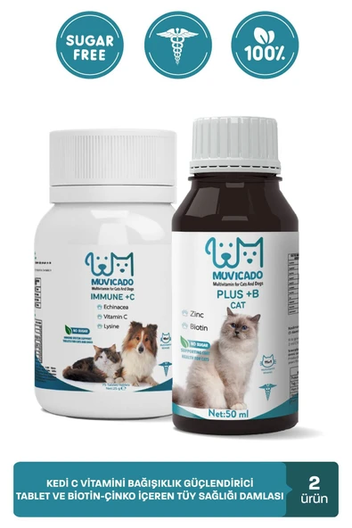 muvicado Kedi Bağışıklık Sistemi Destekleyici Biotin ve Çinko İçeren Damla - C Vitamini Tablet
