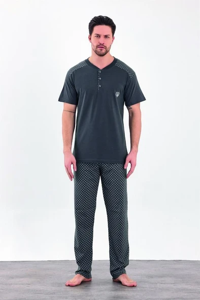 Estiva %100 Pamuk İnterlok Kısa Kol Erkek Pijama Takım - Resim 4