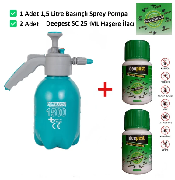 Deepest Sc 25ML Haşere Ilacı ve 1, 5 Ltbasınçlı Pompa Pıre, Akrep, kene, tahtakurusu, hamamböceği Için Etkili