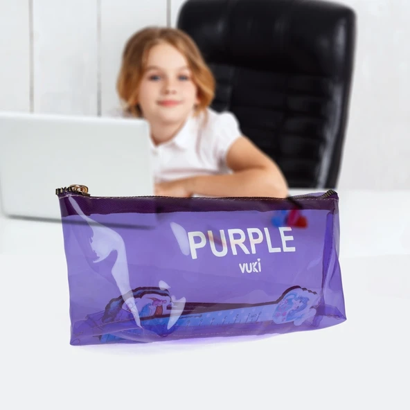 VUKI SEFFAF KALEM CANTASI UCGEN MOR VK-0115-01 ürün görseli