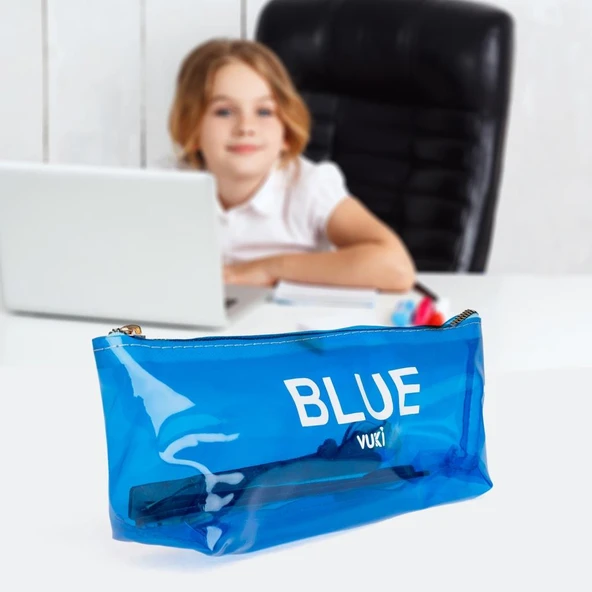 VUKI SEFFAF KALEM CANTASI UCGEN MAVI VK-0115-03 ürün görseli