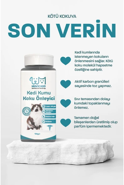 muvicado Kedi Kumu Koku Giderici Önleyici- Kedi Kumu Aktif Karbon - Kedi Kumu Tuvalet Koku Giderici Parfümsüz - 2