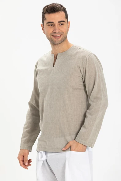 Büyük Beden Uzun Kol Şile Bezi Bisiklet Yaka Yazlık Tshirt Taş 3031 - 3