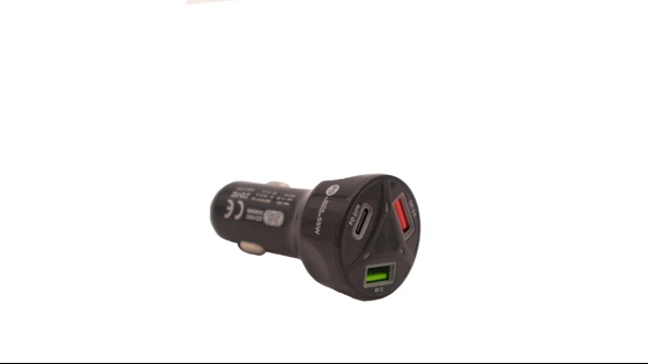 3 Çıkışlı, 2 USB,1 PD Hızlı Çakmaklık Şarj Seti, 55W, Type-c, Siyah ürün görseli