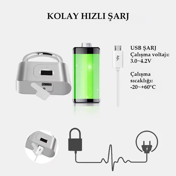 Anahtarsız Parmak İzi Güvenlik Kilidi Asma Kilit Şarjlı, parmak tanıma, akıllı biyometrik hırsızlık koruma kilidi, bagaj çantası, fitness stüdyosunda kilitli bölme, - Resim 4