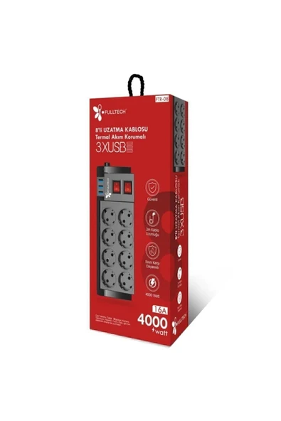 SMAYLİNG Priz Termal Akım Korumalı 8'li Priz 3 Usbli 2 M Uzatma Kablosu Çoklayıcı - 2