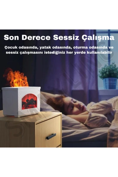 SMAYLİNG Şömine Görünümlü Hava Nemlendirici Aromatik Oda Kokusu 270 ml Difüzörü Buhar Makinesi - 8