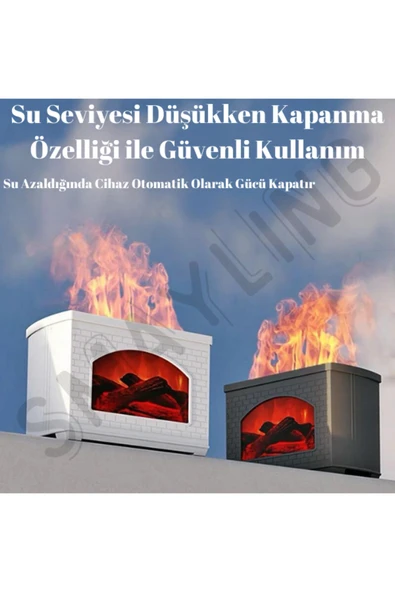 SMAYLİNG Şömine Görünümlü Hava Nemlendirici Aromatik Oda Kokusu 270 ml Difüzörü Buhar Makinesi - 7