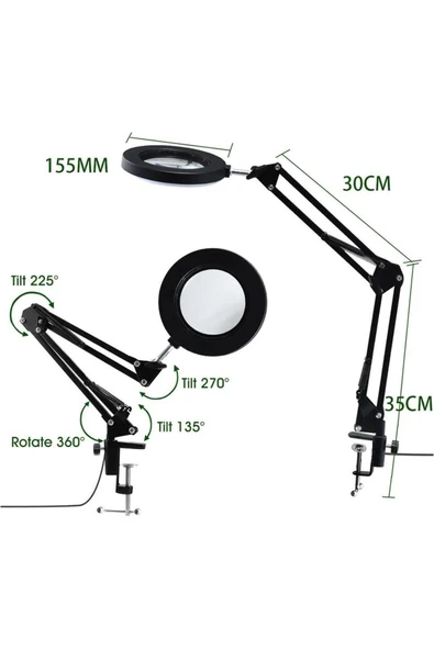 SMAYLİNG Katlanabilir büyüteçli LED lamba büyüteç masa lambası 3 renk modları 10 seviye Işık Mercek - 3