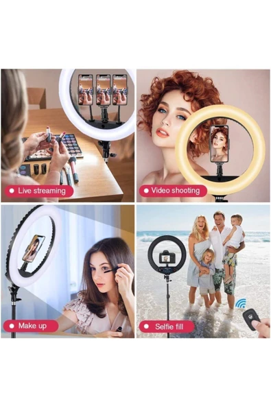 SMAYLİNG Standlı 18 Inç Led Halka Işık Portre Kısılabilir Makyaj Selfie Halka Işık T.çantası Ve Bt Kumanada - 5