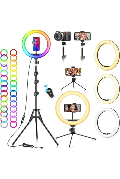 SMAYLİNG 10 Inç 26 Cm Rgb Işıklı Tripod Çok Renkl Led 210 Cm Tripot Youtube Tiktok Işığı Ve Bluetooth Kumanda