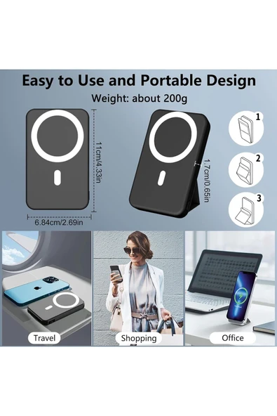 SMAYLİNG 10.000 Mah Magsafe Standlı PowerBank Hızlı Şarj Taşınabilir Güçlü Manyetik 20W Şarj Cihazı - 5