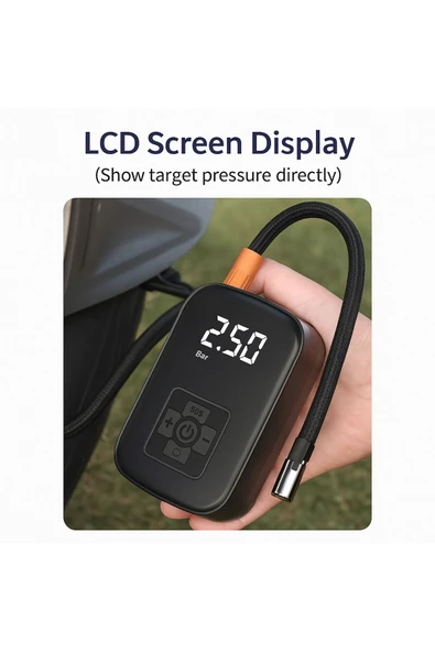 SMAYLİNG Kablosuz Dijital Hava Kompresörü | 4000 mAh Powerbank | 5 Modlu Şişirme Pompası - 6