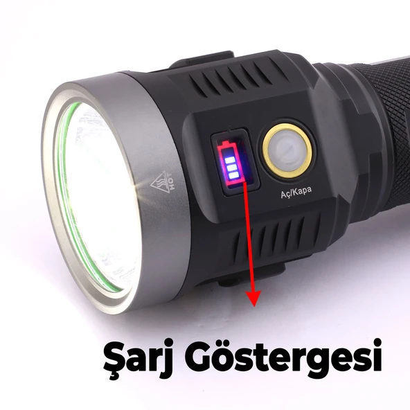 El Feneri Uzun Menzil 5000 Lümen 50W Li-ion 8000 mAh Şarjlı Powerbank Ledli Parlak Su Geçirmez Kamp - Resim 6