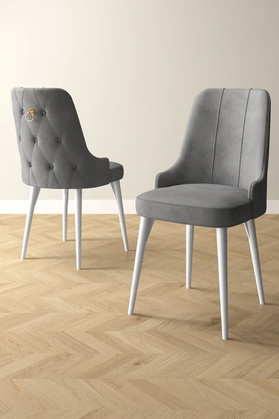 Mabel Beyaz 80x132 Açılabilir Mdf Masa Yemek Odası Takımı, Mutfak Takımı 6 Adet Sandalye Gri - 3