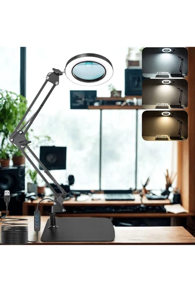 SMAYLİNG 3 Renk Modlu Kısılabilir LED Büyüteçli Masa Lambası – Okuma, El İşi, Tamir ve Hobi Işığı - 5