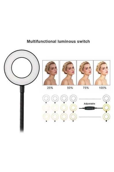 SMAYLİNG Mobil Telefon Tutucu Standı Uzun Kol Esnek Masaüstü Fotoğraf 3 Modları Kısılabilir Led Selfi Işığı - 3