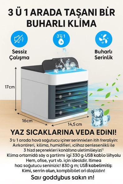 SMAYLİNG Taşınabilir Buharlı Klima Vantilatör | Sessiz Soğutucu & Nemlendirici 3'ü 1 Arada - 5