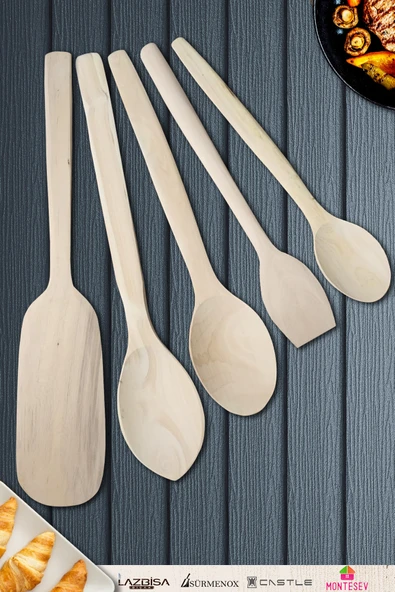 Doğal Şimşir Ağacı Ahşap Tahta Kaşık Spatula Seti Ağaç Kaşık (5li Set) ürün görseli