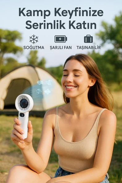 SMAYLİNG Şarjlı Mini El Fanı | Kademe Hız Ayarı, Taşınabilir Serinlik, Dijital Göstergeli - 5