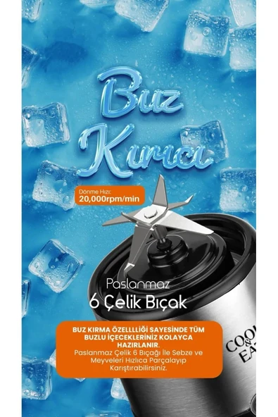 SMAYLİNG Smoothie Makinesi Şarjlı Portatif Taşınabilir El Blenderi Buz Kırıcı Mama Karıştırıcı Spor - 4