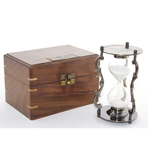 Ahşap Kutulu Pirinç Kum Saati ürün görseli