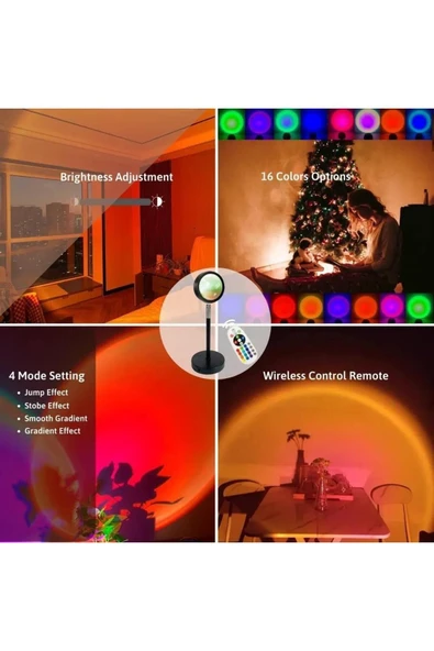 SMAYLİNG Gece Lambası Projektör Kumandalı Gün Batımı 16 Farklı Görüntü Sunset Lamp Ev Ofis Cafe Dekor - 6