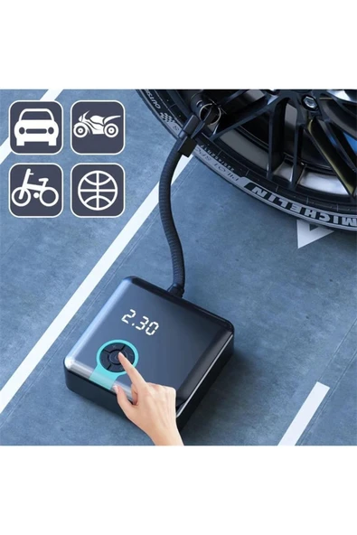 SMAYLİNG Dijital Göstergeli Fonksiyonel Şişirme Pompası Hava Kompresörü Powerbank 4000mah Led Işık - 8