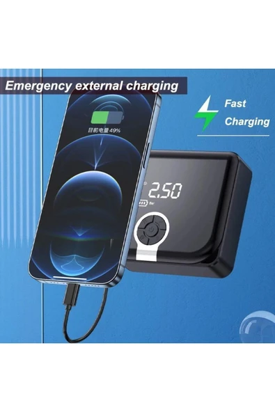 SMAYLİNG Dijital Göstergeli Araba Oto Araç Lastik Şişirme Pompası Hava Kompresörü Powerbank 4000mah Led Işık - 4