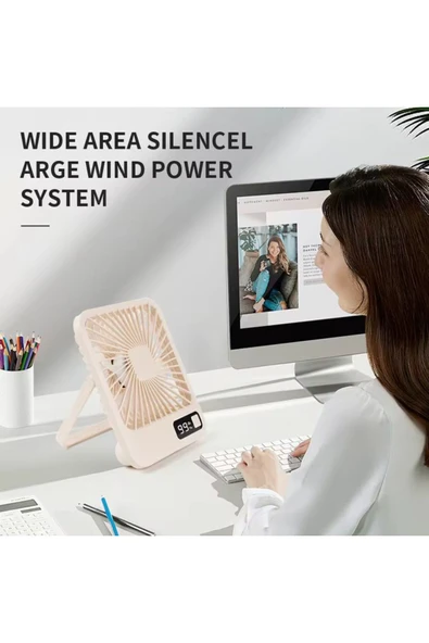 SMAYLİNG Şarjlı Fan Vantilatör Standlı Sessiz Serinletici Taşınabilir Ayarlanabilir kademeli Ev Ofis Seyahat - 2