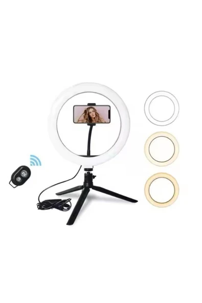 SMAYLİNG Bluetooth Kumandalı 10 İnç LED Tripodlu Makyaj ve Video Işığı Telefon Tutucu + Uzaktan Kumanda Işığı - 4