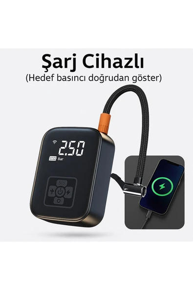 SMAYLİNG Kablosuz Dijital Hava Kompresörü | 4000 mAh Powerbank | 5 Modlu Şişirme Pompası - 1