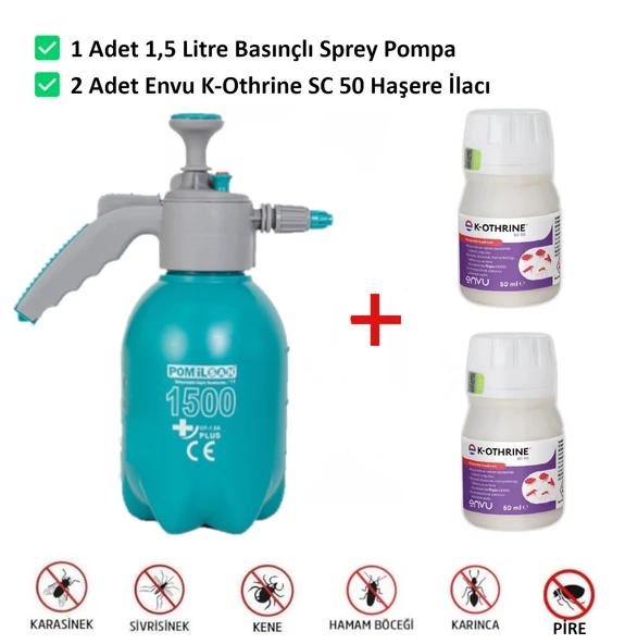 Envu K-othrine Sc50 50ml Haşere İlacı Ve 1,5LT Basınçlı Pompa Hamam Böceği, Kalorifer Böceği, Pire, Kene, Tahtakurusu, - 2
