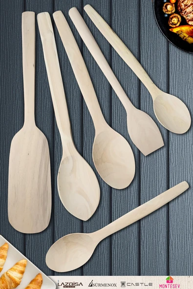 Doğal Şimşir Ağacı Ahşap Tahta Kaşık Spatula Seti Ağaç Kaşık (6lı Set) - 1