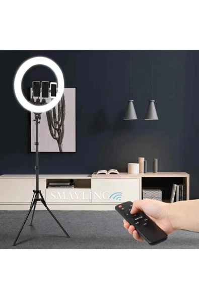 SMAYLİNG 22 Inç Ring Light Mega Boy Döküm Ayaklı Kuaför Makyaj Işığı Youtube Canlı Yayın Led Halka Lüx