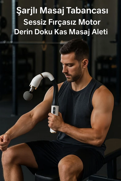 SMAYLİNG Şarjlı Masaj Tabancası - 4 Başlıklı, Sessiz Fırçasız Motor, Derin Doku Kas Masaj Aleti - 2