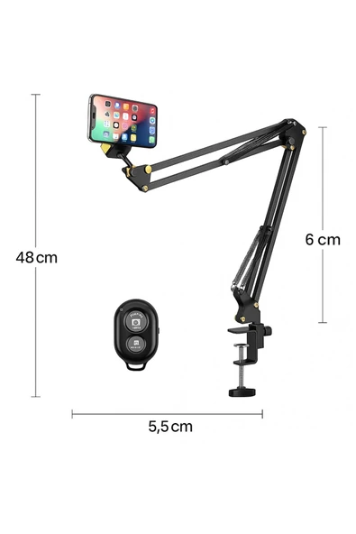 SMAYLİNG Üstten Çekim Telefon Standı + Bluetooth Kumanda Tripodlu Yayıncı Aksesuarı 360° Ayarlı - 2