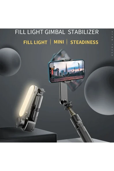 SMAYLİNG Gimbal Mini Stabilizatör Dolgu Işıklı Selfie Çubuk Tripod Kumandalı Sabitleyici Video Fotoğraf Çekim - 2