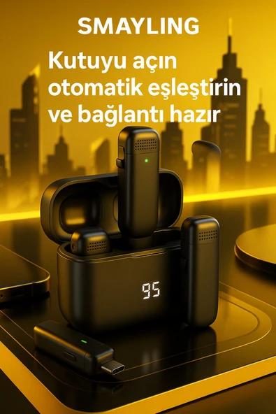 SMAYLİNG Kablosuz Yaka Mikrofonu iOS Android Uyumlu Şarjlı 12 Saat Kullanım Gürültü Önleyici typ-c - 2