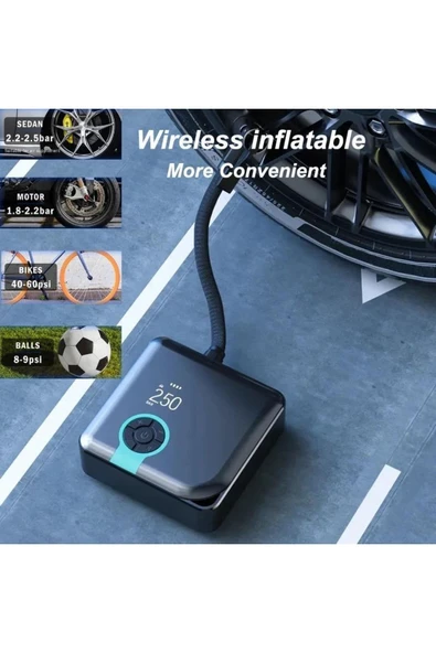 SMAYLİNG Dijital Göstergeli Fonksiyonel Şişirme Pompası Hava Kompresörü Powerbank 4000mah Led Işık - 3