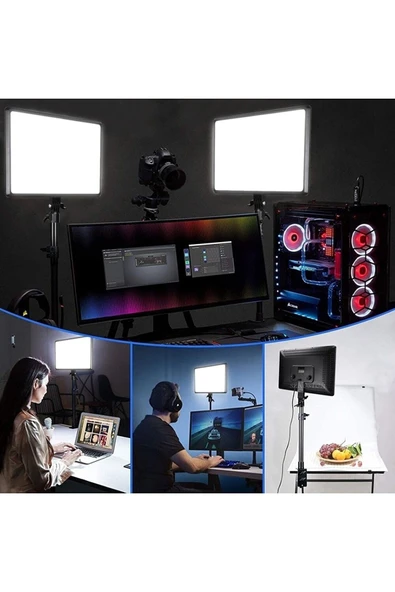 SMAYLİNG Kare Soft Işık Profosyonel Led Panel Makeup Fotoğraf Video Çekim Işığı Güçlendirilmiş Tripod 2.10 Cm - 4