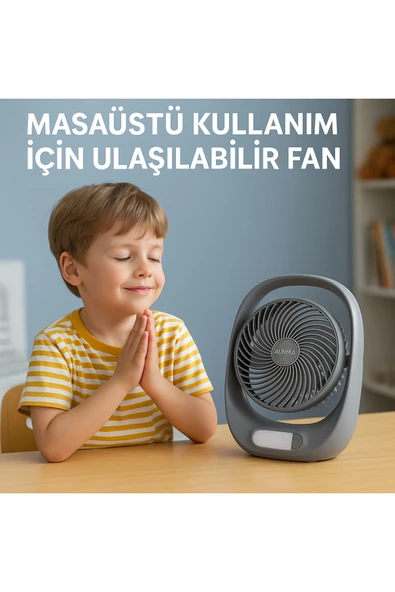 SMAYLİNG Şarjlı Masaüstü Fan – LED Işıklı, 3 Kademeli Hız, 180° Ayarlanabilir Başlık, Sessiz ve Taşınabilir - 4